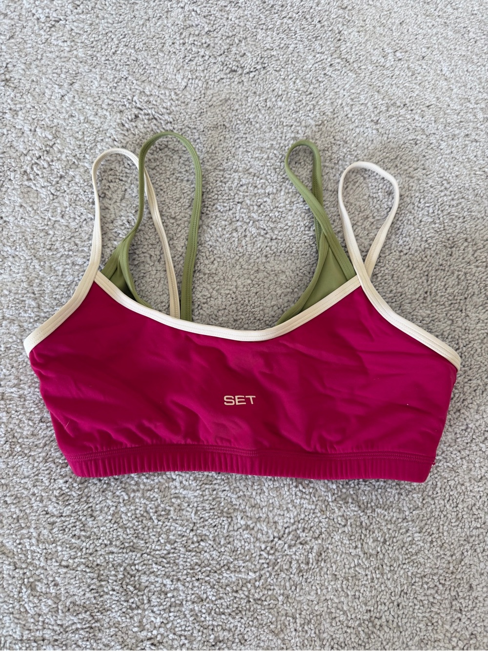 Women's Magenta & Olive Strappy Sports Bra